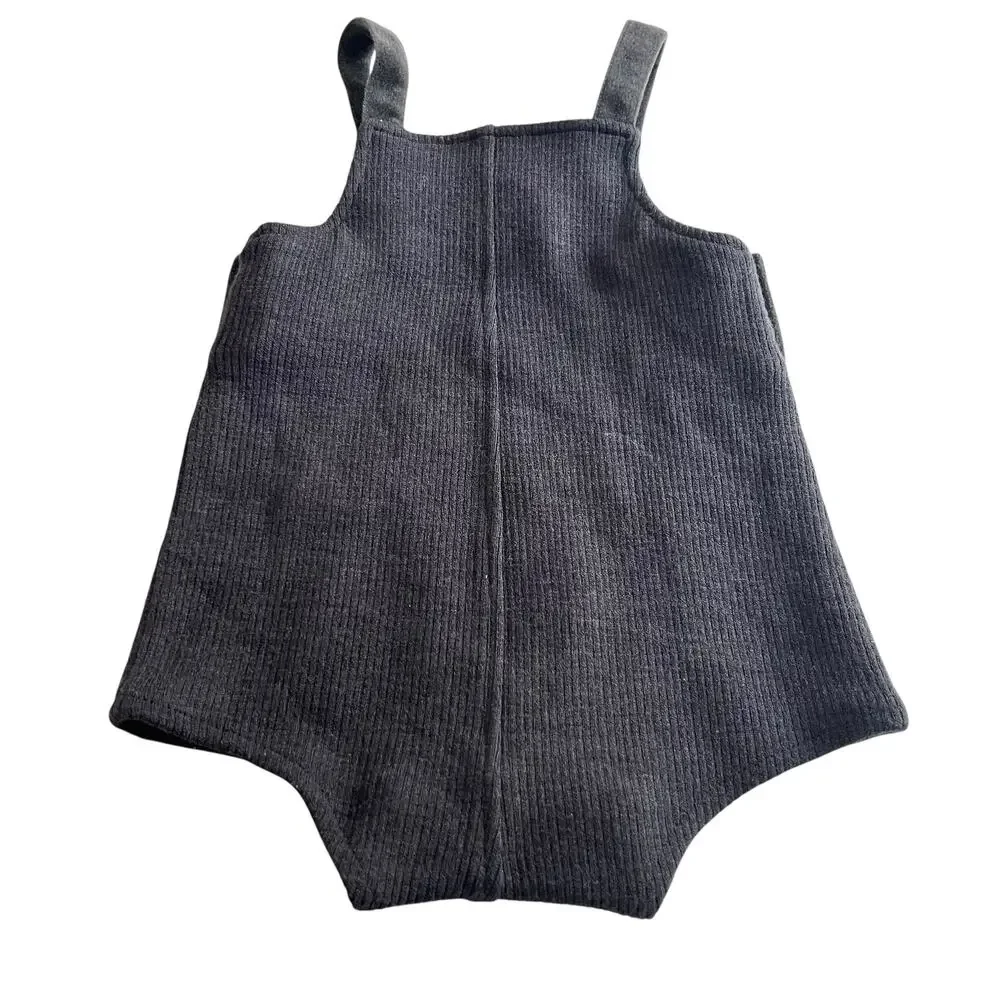 Glory Boys Slate Brown Velvet Rib Knit Suspender Romper Winter Size 18M Boutique